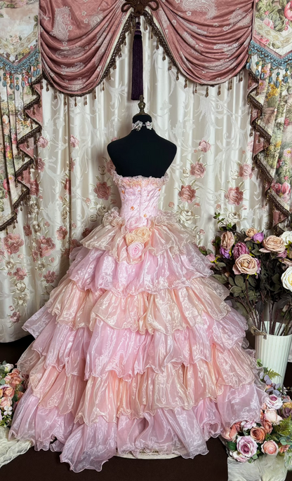 Charming Ball Gown Strapless Multi Pink Tulle Beaded Long Quinceanera Dress Sweet 15 16 Dresses AU199