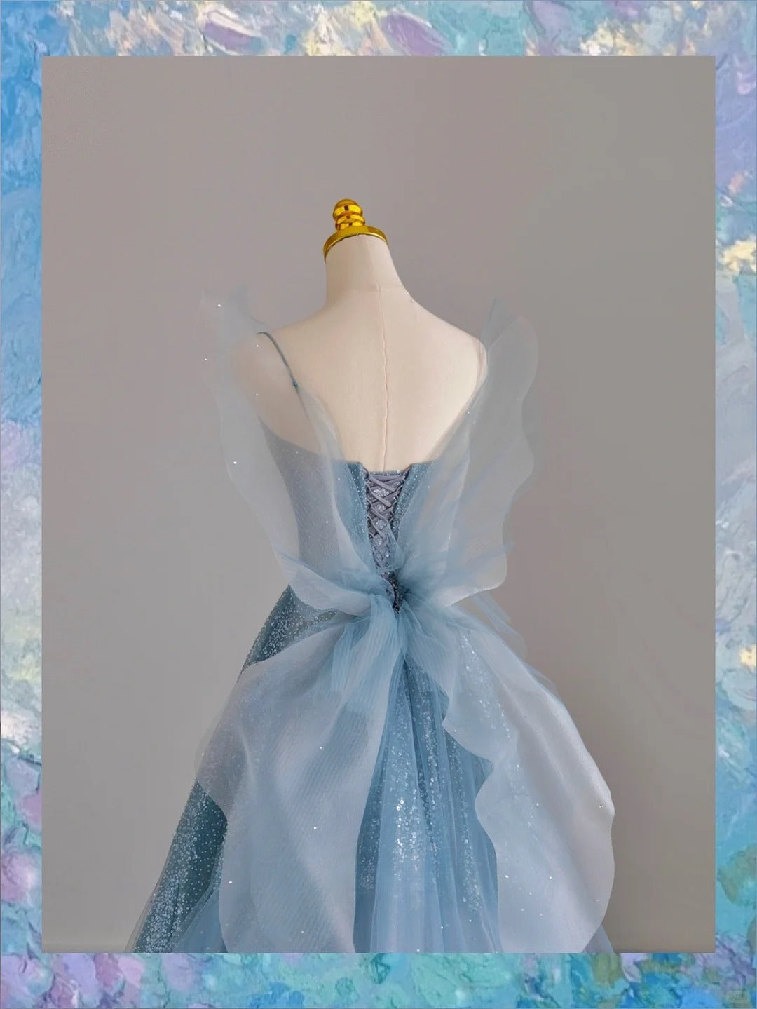 Sparkly A Line Spaghetti Strap Blue With Sequin Tulle Prom Dresses Long Evening Party Formal Outfits RB6629