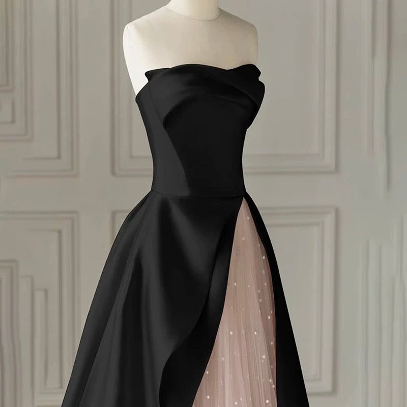 Sexy Ball Gown Strapless Black Satin Prom Dress Inspiration Long Party Formal Prom Dresses AU202