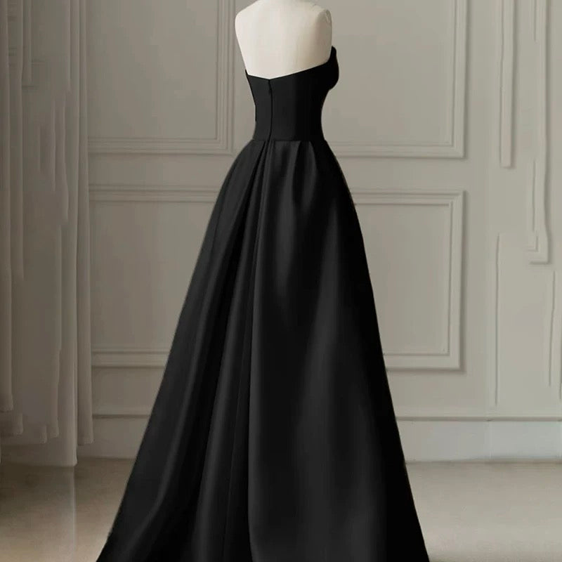 Sexy Ball Gown Strapless Black Satin Prom Dress Inspiration Long Party Formal Prom Dresses AU202