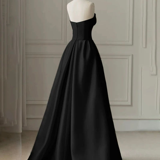 Sexy Ball Gown Strapless Black Satin Prom Dress Inspiration Long Party Formal Prom Dresses AU202