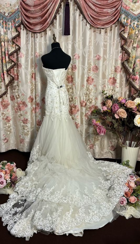 Retro Mermaid Strapless Tulle Lace 60s White Fitted Corset Long Wedding Dress Bride Gowns Wedding Dresses AU205