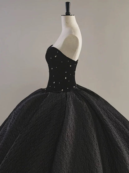 Sexy Ball Gown Sweetheart Black Satin Silver Beads Prom Dress Inspiration Long Party Formal Prom Dresses AU210
