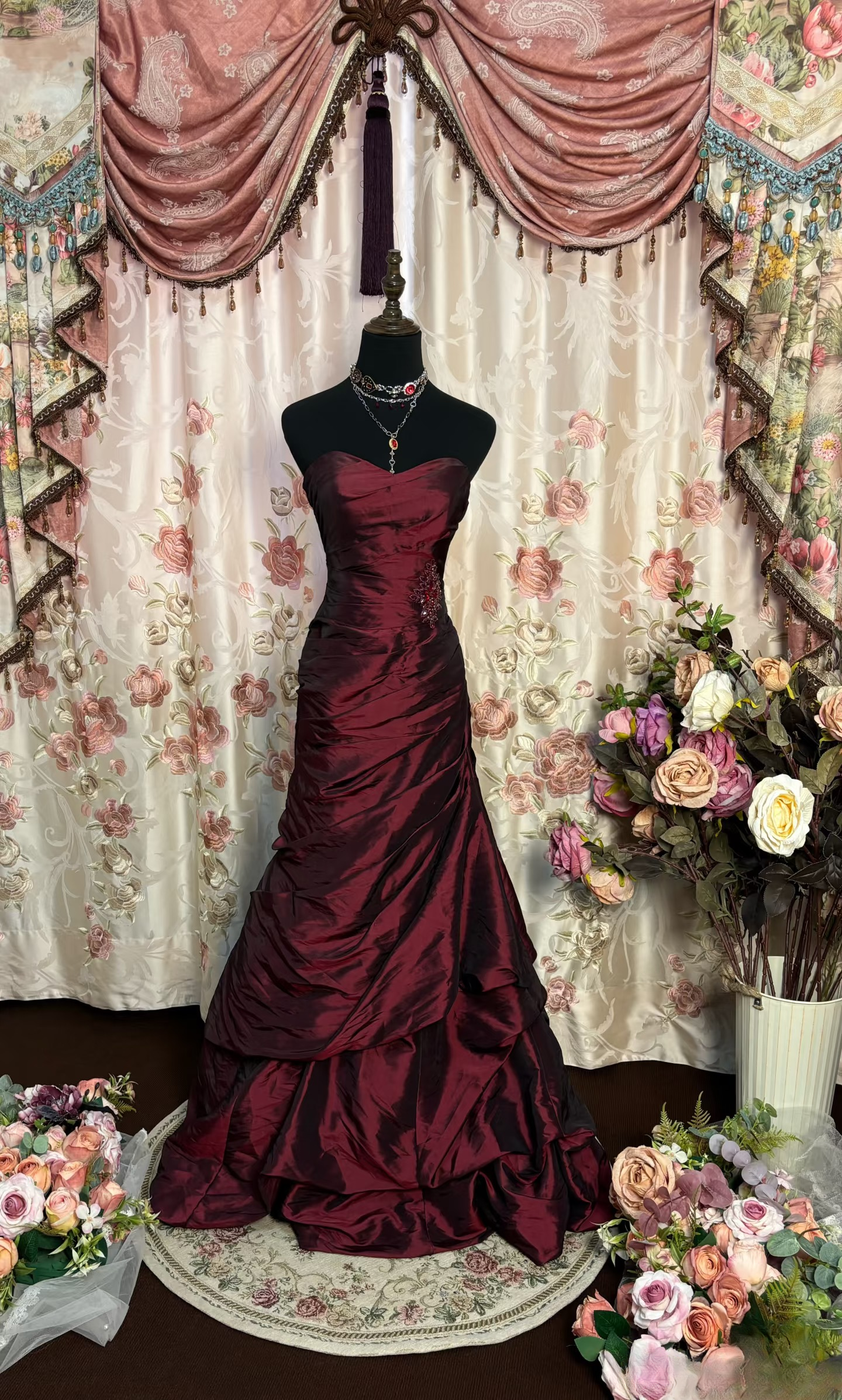 Vintage Prom Dresses 1950s Retro Classy Mermaid Sweetheart Inspo Burgundy Long Prom Gowns AU213