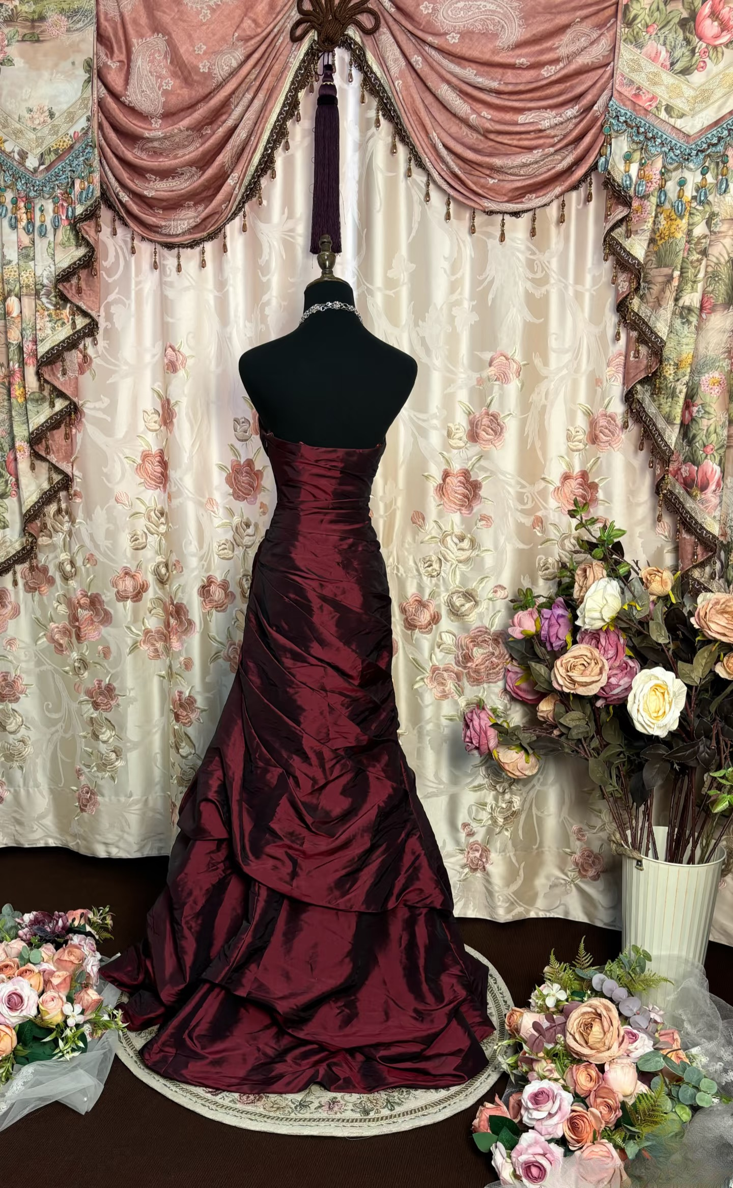 Vintage Prom Dresses 1950s Retro Classy Mermaid Sweetheart Inspo Burgundy Long Prom Gowns AU213