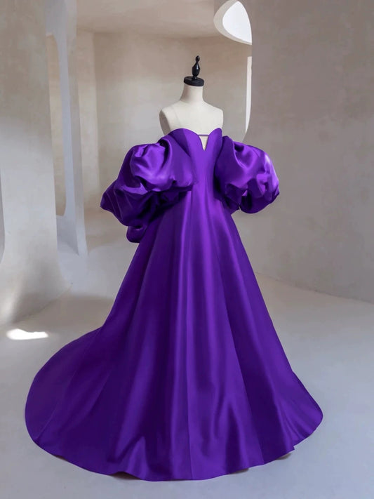 Charming Ball Gown Sweetheart Grape Satin Prom Dresses Inspiration Prom Dress Princess Graduation Dress AU214