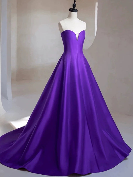 Charming Ball Gown Sweetheart Grape Satin Prom Dresses Inspiration Prom Dress Princess Graduation Dress AU214