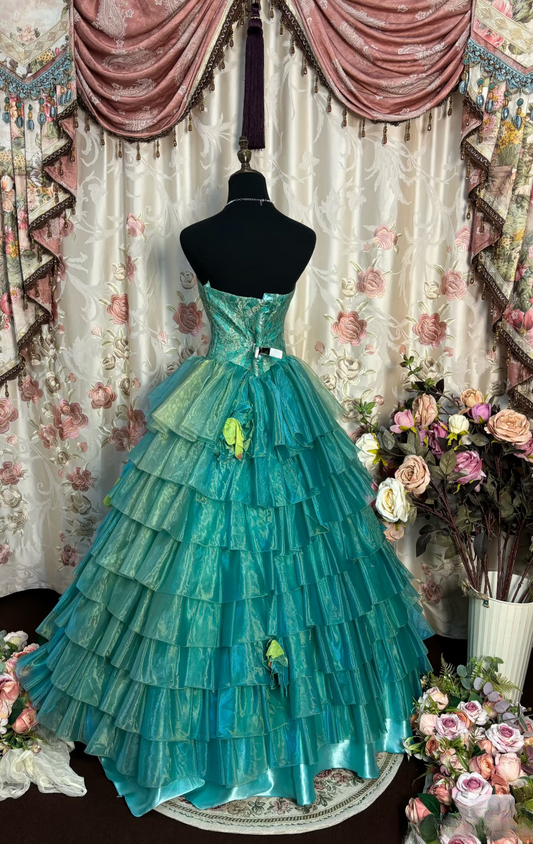 Chic Ball Gown Strapless Shiny Long Quinceanera Dress Sweet 15 16 Birthday Party Dresses AU217