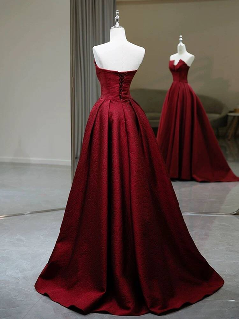 Charming A Line Strapless Red Satin Prom Dresses Inspiration Prom Dress Princess Graduation Dress AU218