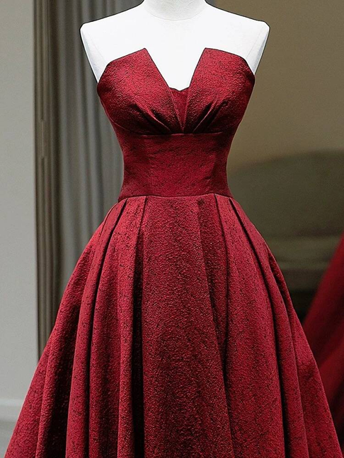 Charming A Line Strapless Red Satin Prom Dresses Inspiration Prom Dress Princess Graduation Dress AU218