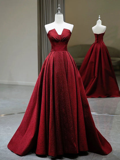 Charming A Line Strapless Red Satin Prom Dresses Inspiration Prom Dress Princess Graduation Dress AU218
