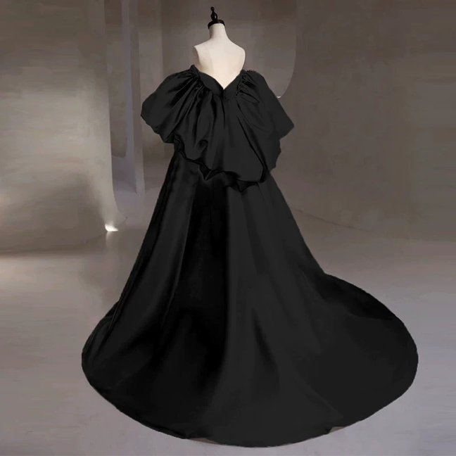 Charming Ball Gown Sweetheart Black Satin Prom Dresses Inspiration Prom Dress Princess Graduation Dress AU219
