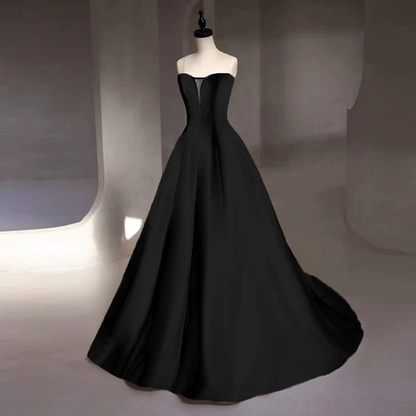 Charming Ball Gown Sweetheart Black Satin Prom Dresses Inspiration Prom Dress Princess Graduation Dress AU219
