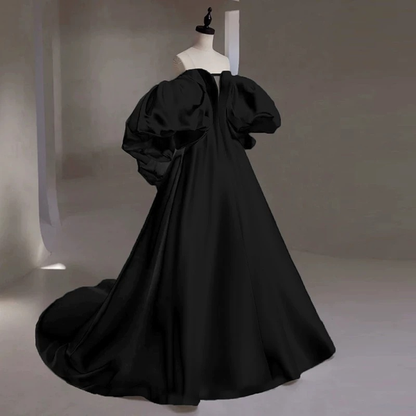 Charming Ball Gown Sweetheart Black Satin Prom Dresses Inspiration Prom Dress Princess Graduation Dress AU219