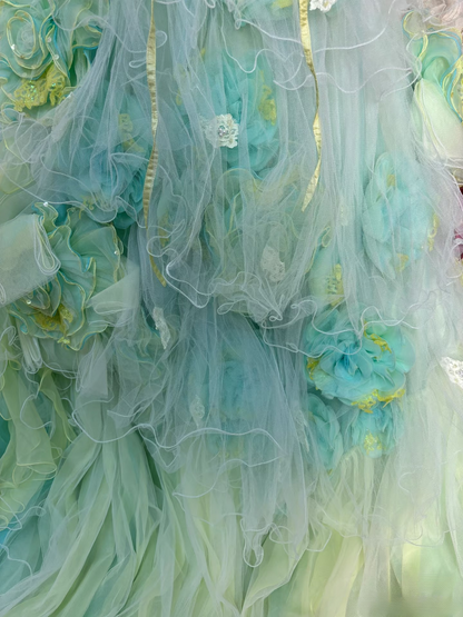 Vintage Ball Gown Spaghetti Strap Mint Green Tulle Long Quinceanera Dress Sweet 15 Gown 16 Birthday Dresses AU219