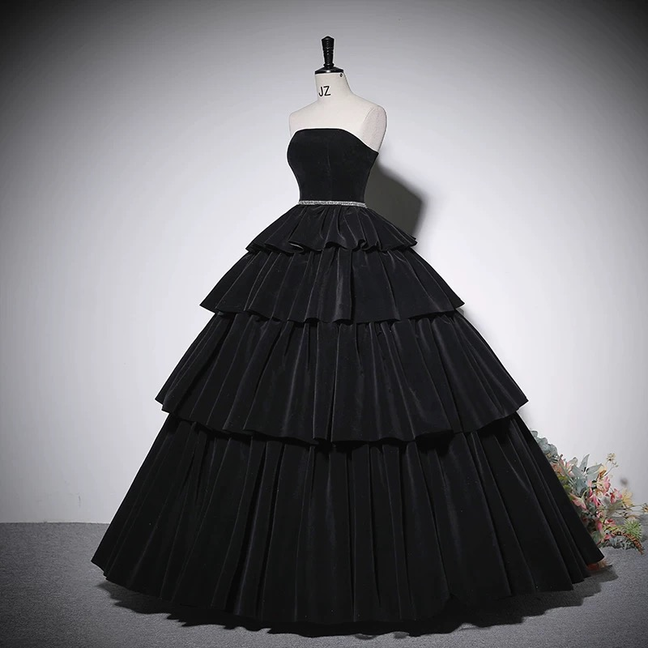 Black Quinceanera Dresses Ball Gown Strapless Velvet Birthday Prom Gowns Vestidos De 15 Anos Formal Party Long Sweet 16 Dress AU221
