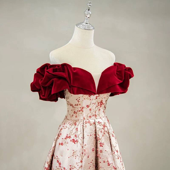 Modest Ball Gown Off The Shoulder Red Satin Long Prom Dresses Party Dress 20th Birthday Outfits Graduation Dress AU222