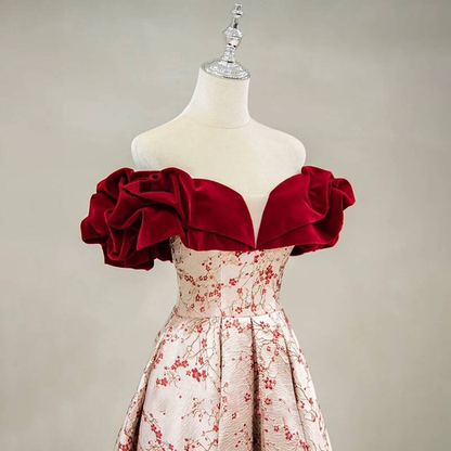 Modest Ball Gown Off The Shoulder Red Satin Long Prom Dresses Party Dress 20th Birthday Outfits Graduation Dress AU222