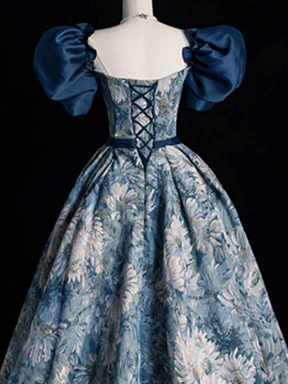 Charming Ball Gown Square Neck Blue Satin Prom Dresses Inspiration Prom Dress Princess Graduation Dress AU224