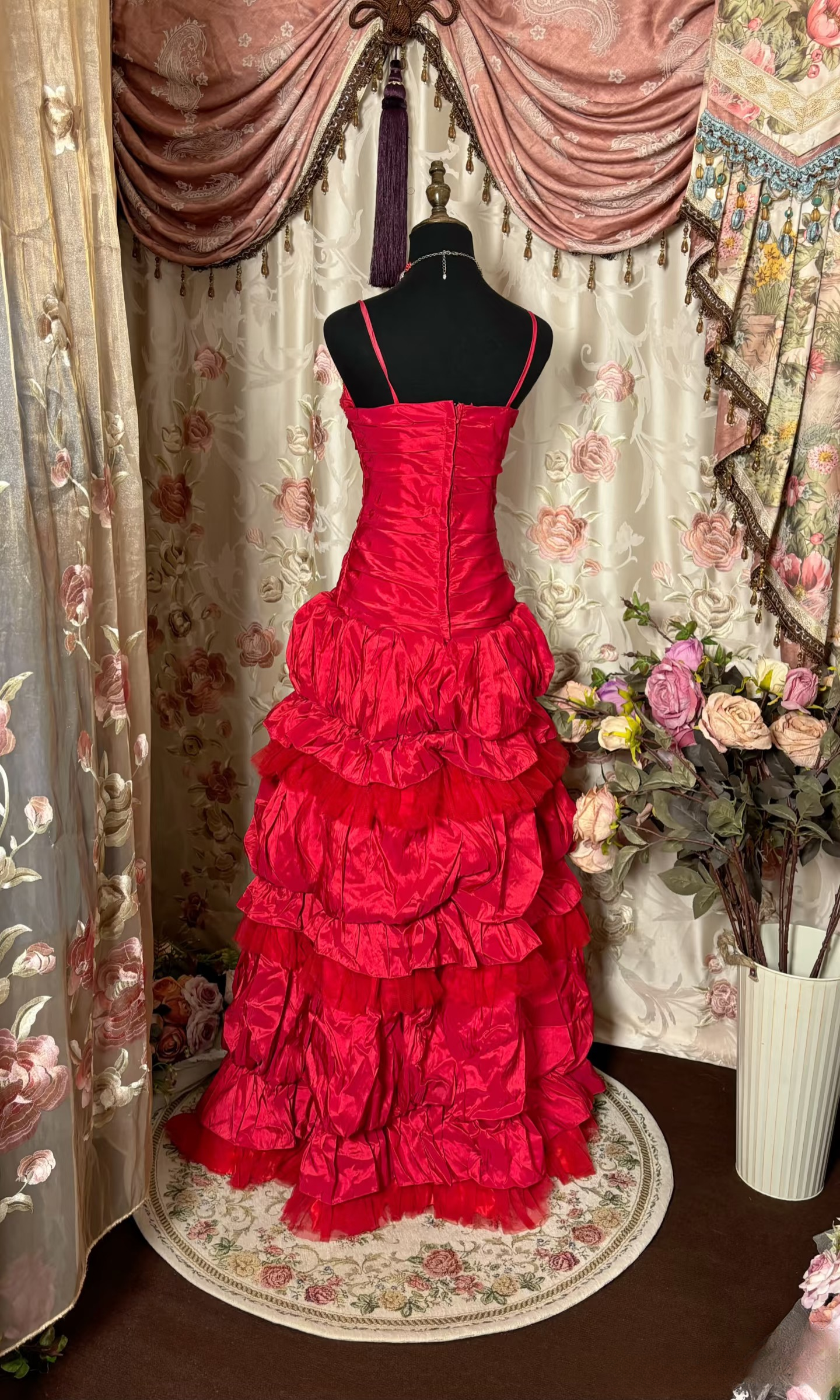 Retro Prom Dresses Ball Gown Spaghetti Strap Red Vintage Fashion Taffeta Long Prom Dresses Party Gowns AU224