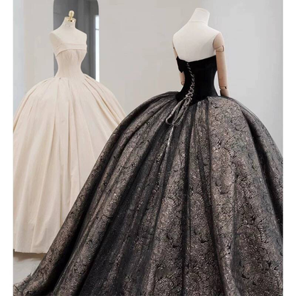 Black Quinceanera Dresses Ball Gown Strapless Velvet Prom Gowns Vestidos De 15 Anos Formal Party Long Sweet 16 Dress AU225