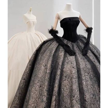 Black Quinceanera Dresses Ball Gown Strapless Velvet Prom Gowns Vestidos De 15 Anos Formal Party Long Sweet 16 Dress AU225