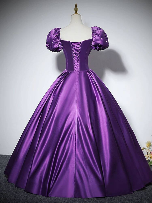 Charming Ball Gown Square Neck Grape Satin Prom Dresses Inspiration Prom Dress Princess Graduation Dress AU227