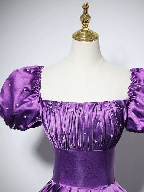 Charming Ball Gown Square Neck Grape Satin Prom Dresses Inspiration Prom Dress Princess Graduation Dress AU227
