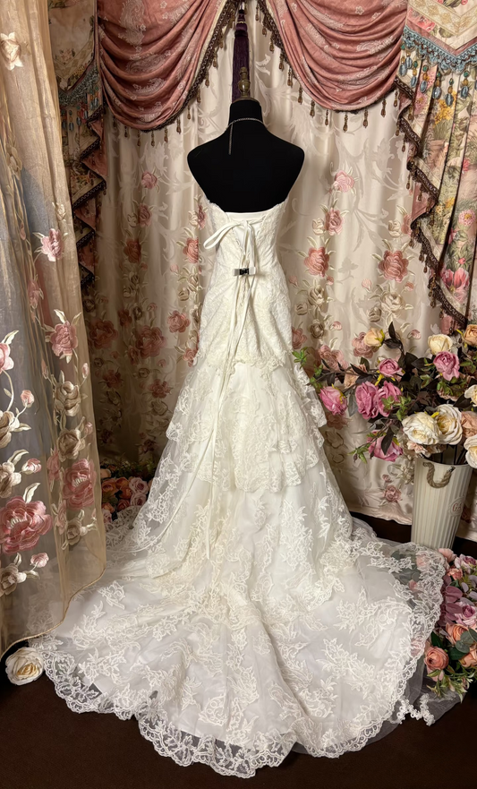 Retro Mermaid Sweetheart Neckline 60s White Fitted Corset Bride Gown Long Lace Wedding Dresses AU231