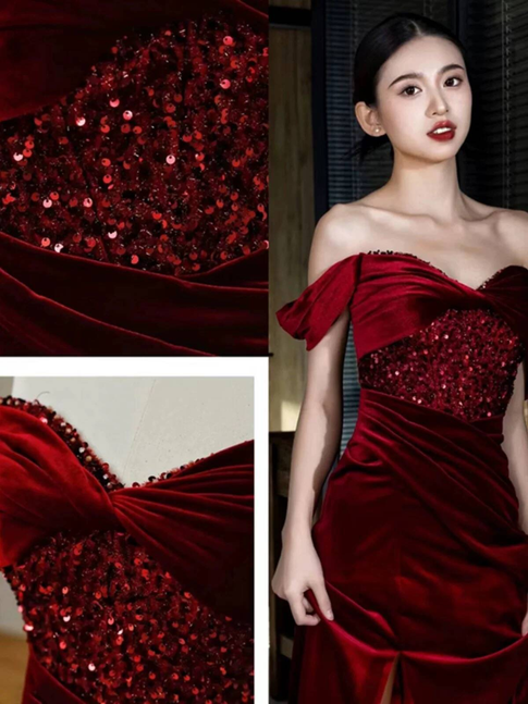 Charming Mermaid Off The Shoulder Burgundy Velvet Prom Dresses Inspiration Prom Dress Princess Graduation Dress AU232