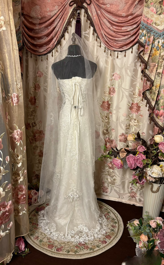 Retro Mermaid Sweetheart Neckline 1960s White Fitted Corset Bride Gown Long Lace Wedding Dresses AU232