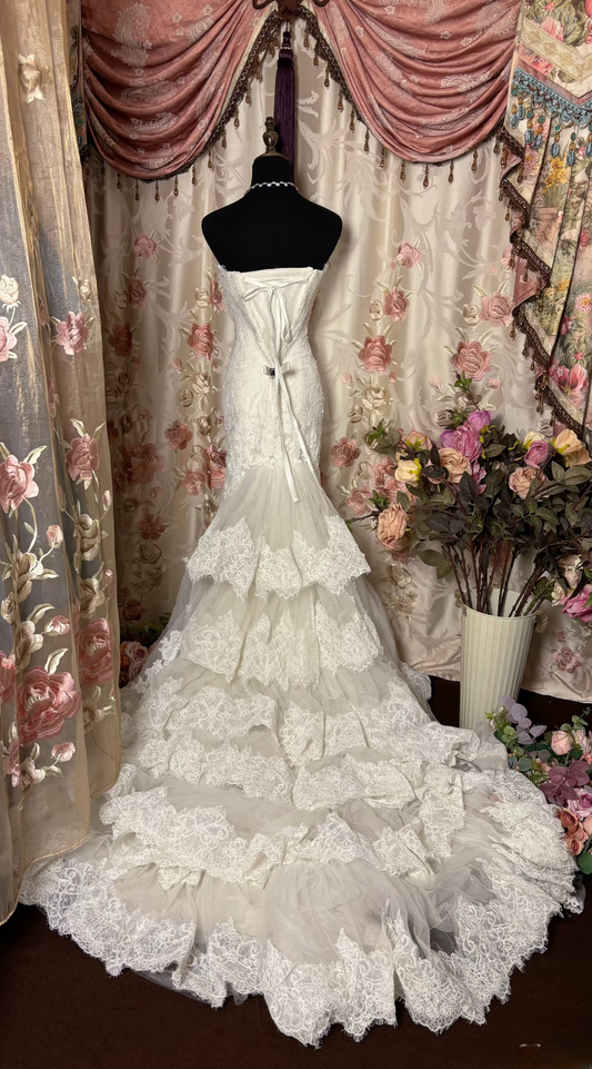 Retro Mermaid Sweetheart 1960s White Fitted Corset Bride Gown Long Lace Wedding Dresses AU234