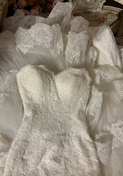 Retro Mermaid Sweetheart 1960s White Fitted Corset Bride Gown Long Lace Wedding Dresses AU234