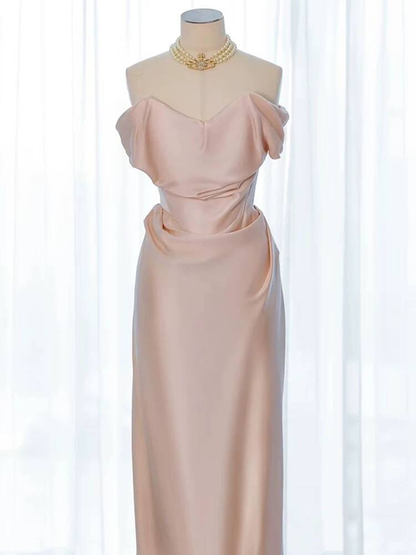 Charming Mermaid Off The Shoulder Blush Pink Satin Prom Dresses Inspiration Prom Dress Princess Graduation Dress AU235