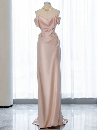 Charming Mermaid Off The Shoulder Blush Pink Satin Prom Dresses Inspiration Prom Dress Princess Graduation Dress AU235
