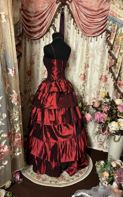 Retro Prom Dresses Ball Gown Spaghetti Strap Burgundy Vintage Taffeta Long Prom Dresses Party Gowns AU235