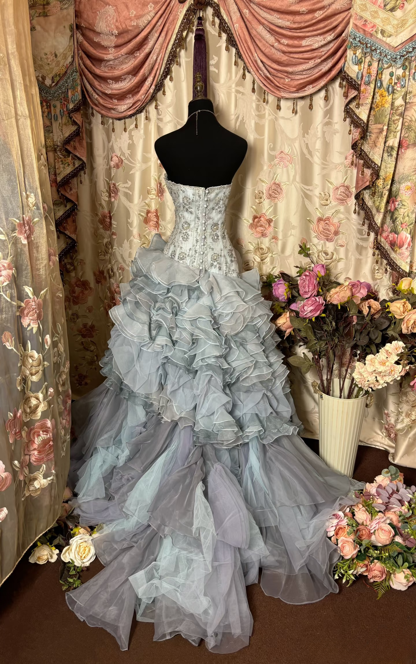 Retro Mermaid Strapless Silver Gray Lace Long Prom Dresses 80s 70s Party Prom Gowns AU237