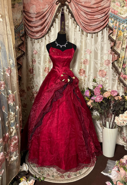 Retro Prom Dresses Ball Gown Spaghetti Strap Burgundy Vintage Long Prom Dresses Party Gowns AU238