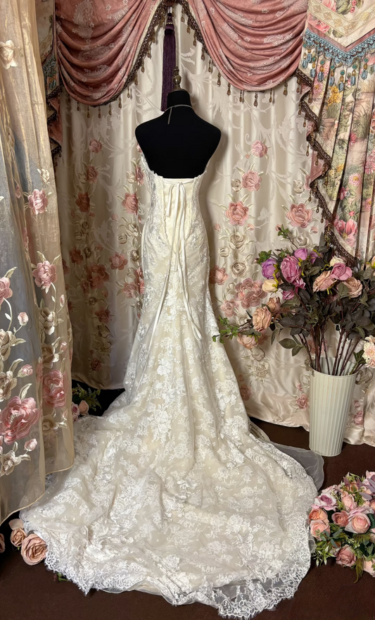 Retro Mermaid Sweetheart 1960s White Fitted Corset Bride Gown Long Lace Wedding Dresses AU240