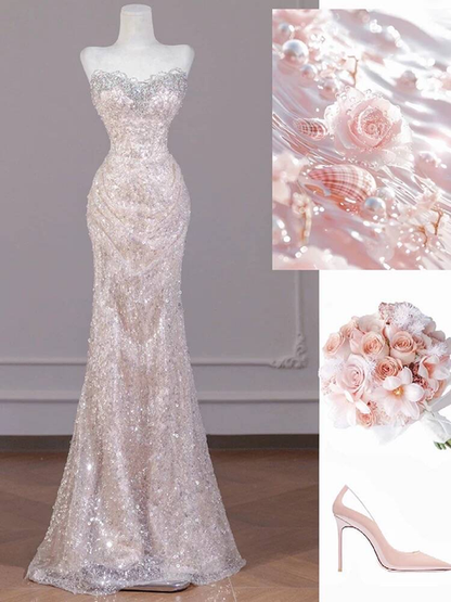 Modest Mermaid Sweetheart Sequin Long Prom Dresses Party Dress 21st Birthday Outfits Graduation Dress AU241