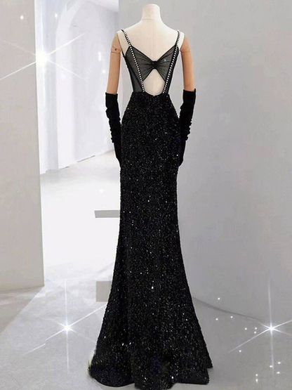 Modest Mermaid Sweetheart Sequin Black Long Prom Dresses Party Dress 21st Birthday Outfits Graduation Dress AU242