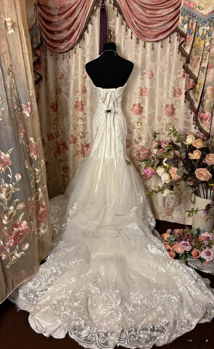 Retro Mermaid Sweetheart 1950s White Fitted Corset Bride Gown Long Lace Wedding Dresses AU242