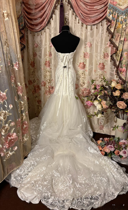 Retro Mermaid Sweetheart 1950s White Fitted Corset Bride Gown Long Lace Wedding Dresses AU242