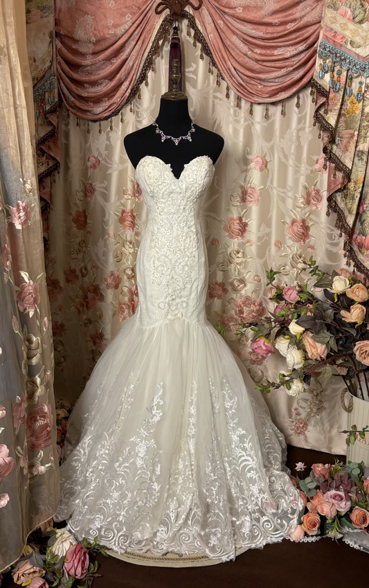 Retro Mermaid Sweetheart 1950s White Fitted Corset Bride Gown Long Lace Wedding Dresses AU242