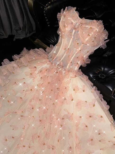 Charming Ball Gown Sweetheart Blush Pink Tulle Prom Dresses Inspiration Prom Dress Princess Graduation Dress AU244