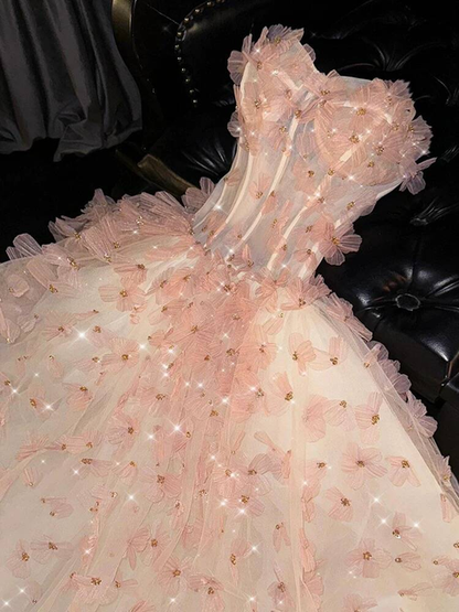 Charming Ball Gown Sweetheart Blush Pink Tulle Prom Dresses Inspiration Prom Dress Princess Graduation Dress AU244