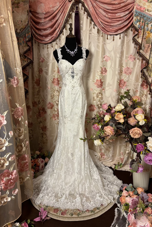 Retro Mermaid Straps Sweetheart Lace Long Prom Dresses 80s 70s Party White Prom Gowns AU244