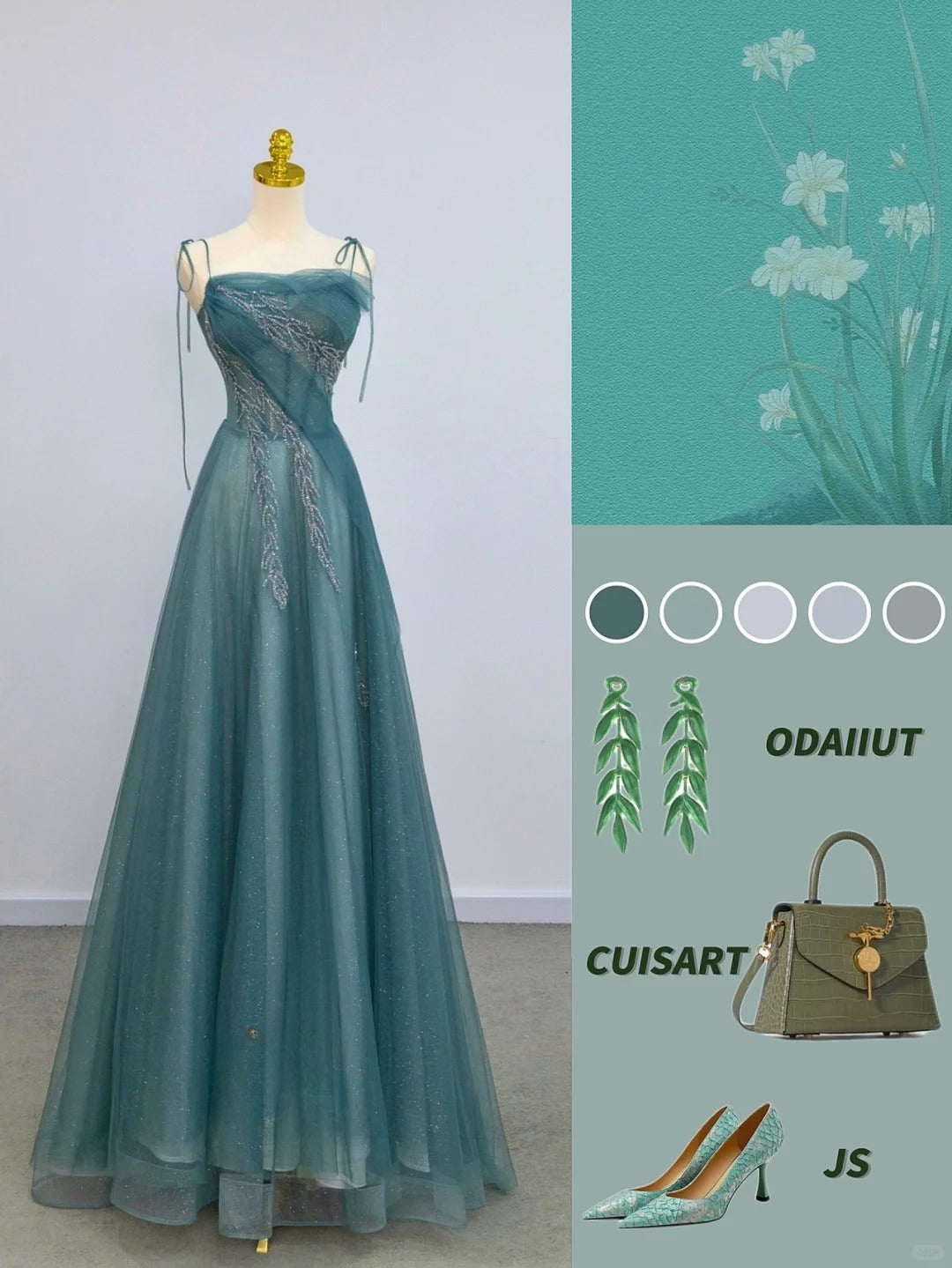 Sparkly A Line Spaghetti Strap Blue With Beading Tulle Prom Dresses Long Evening Party Formal Outfits RB6632