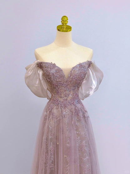 Pretty A line Off The Shoulder Pink With Lace Prom Dresses Long Evening Party Formal Outfits RB6633