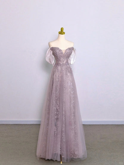 Pretty A line Off The Shoulder Pink With Lace Prom Dresses Long Evening Party Formal Outfits RB6633